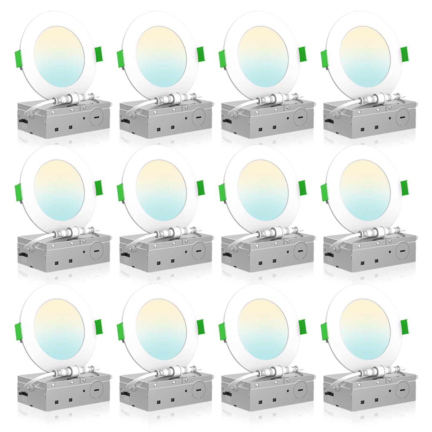 4'' Recessed LED Ceiling Light 9W, White Downlights, 12pcs 5CCT Dimmable